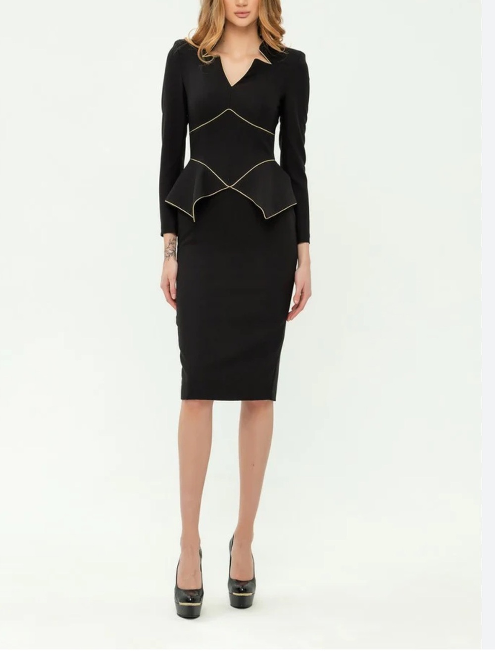 BGL Fashion Group Size Xxl. Black W Gold Trim .Midi Lined Retro Look Dress